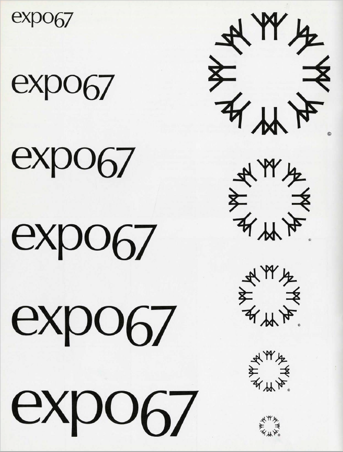 Verschiedene Logogrößen zur Schrift für die Montreal Expo 67