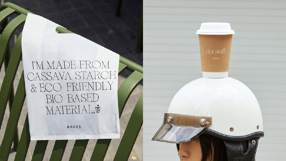 ein kaffebecher und ein poster mit minmalistischem typografischen design