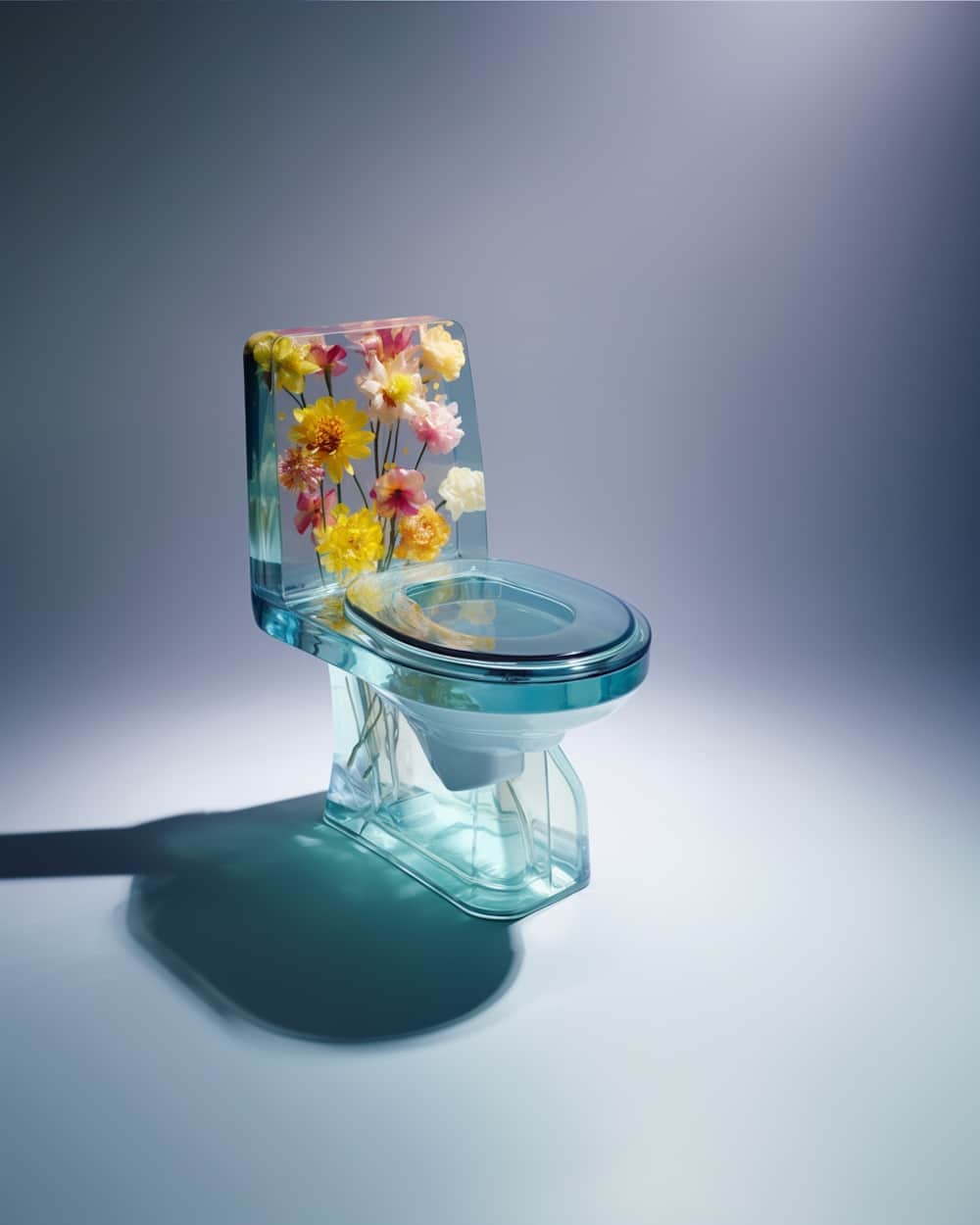 AI generated image of a glass toilet