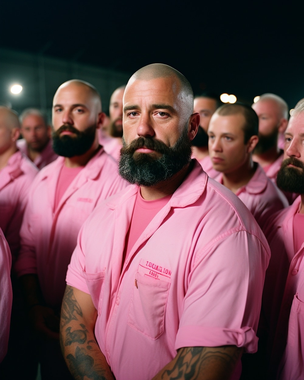 AI generated image of men in pink uniforms