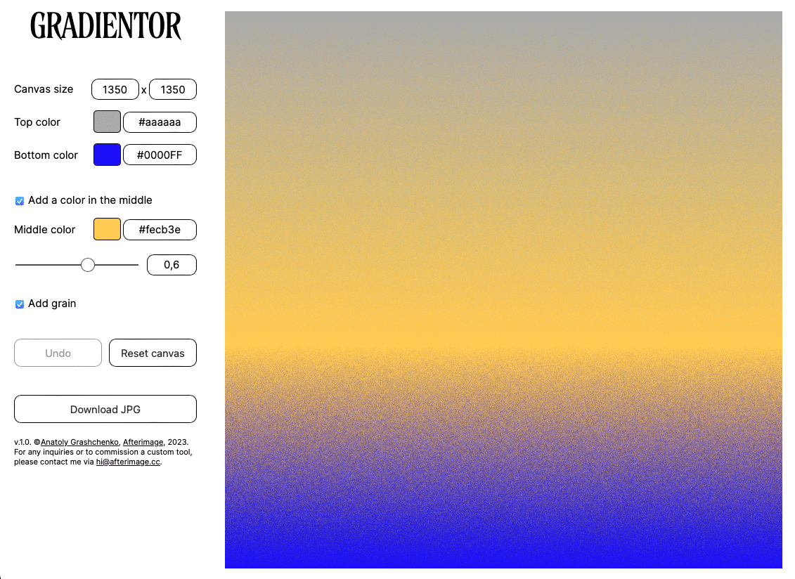 Ein Screenshot zeigt das Interface mit einem gerade generierten Verlauf aus drei Farben