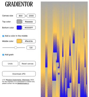 Ein Screenshot zeigt das Interface mit einem gerade generierten Verlauf aus drei Farben