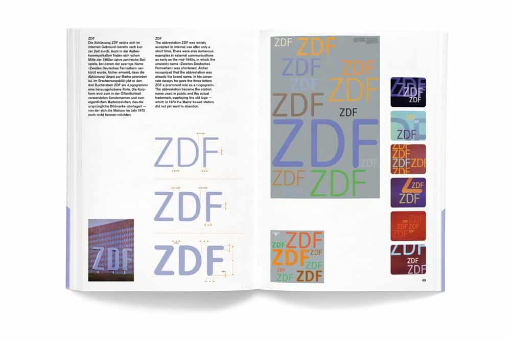 Publikation »ZDF TV+Design« vom Jens Müller, Doppelseite Logo Farbgestaltung