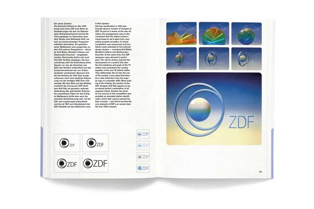 Publikation »ZDF TV+Design« vom Jens Müller, Doppelseite Logoentwicklung