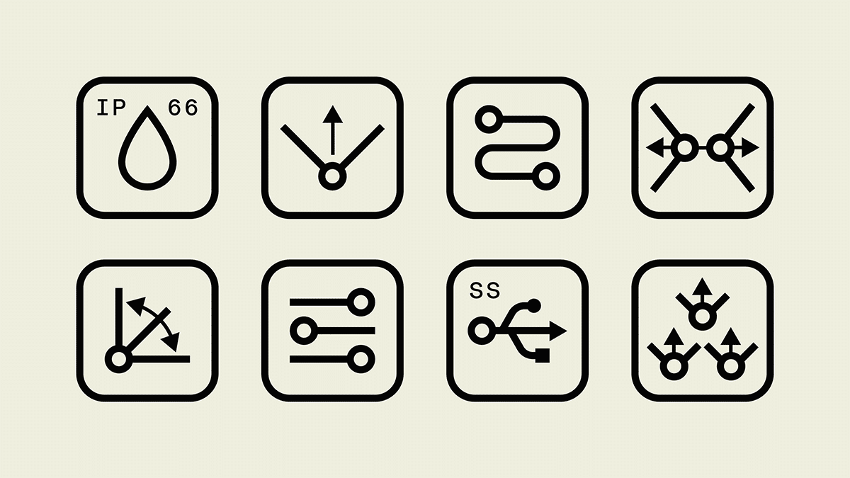 acht icons mit reduzierten Linien und großen Rundungen
