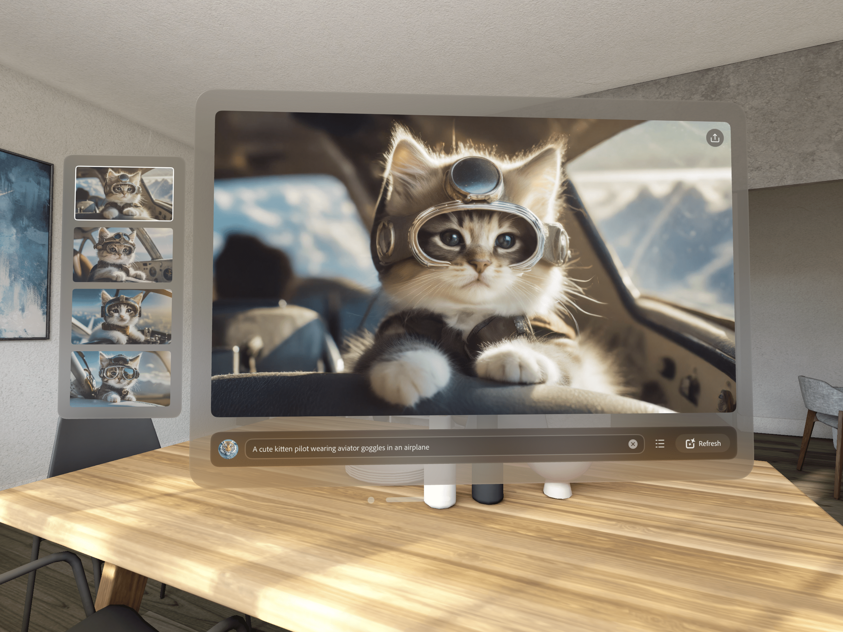 Adobe Firefly für visionOS Interface im Raum Katzenmotiv