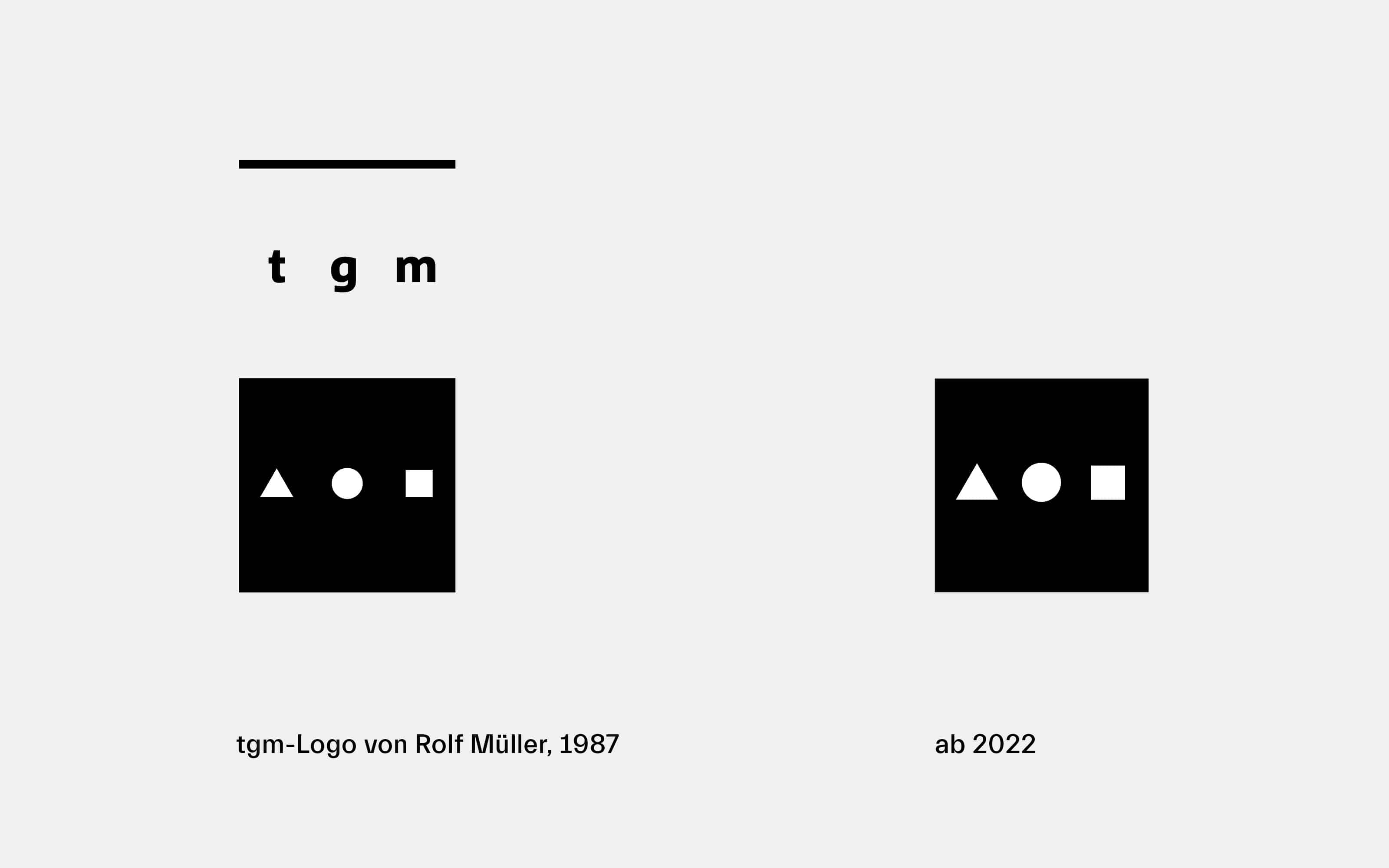 Das alte tkm Logo links mit größeren abständen zwischen den drei geometrischen formen innerhalb eines schwarzen Rechtecks