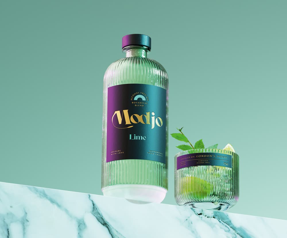 KI im Packaging, Modjo Gin Flasche Lime