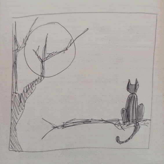 Ein Gif von einer Skizze, die sich in eine illustration von einer Katze wandelt