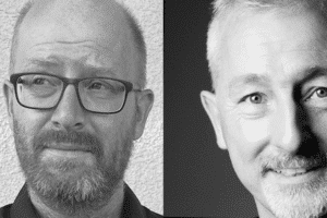 Schwarzweiß portraits der Designerdock-Geschäftsführer Alexander Haase und Thomas Zich