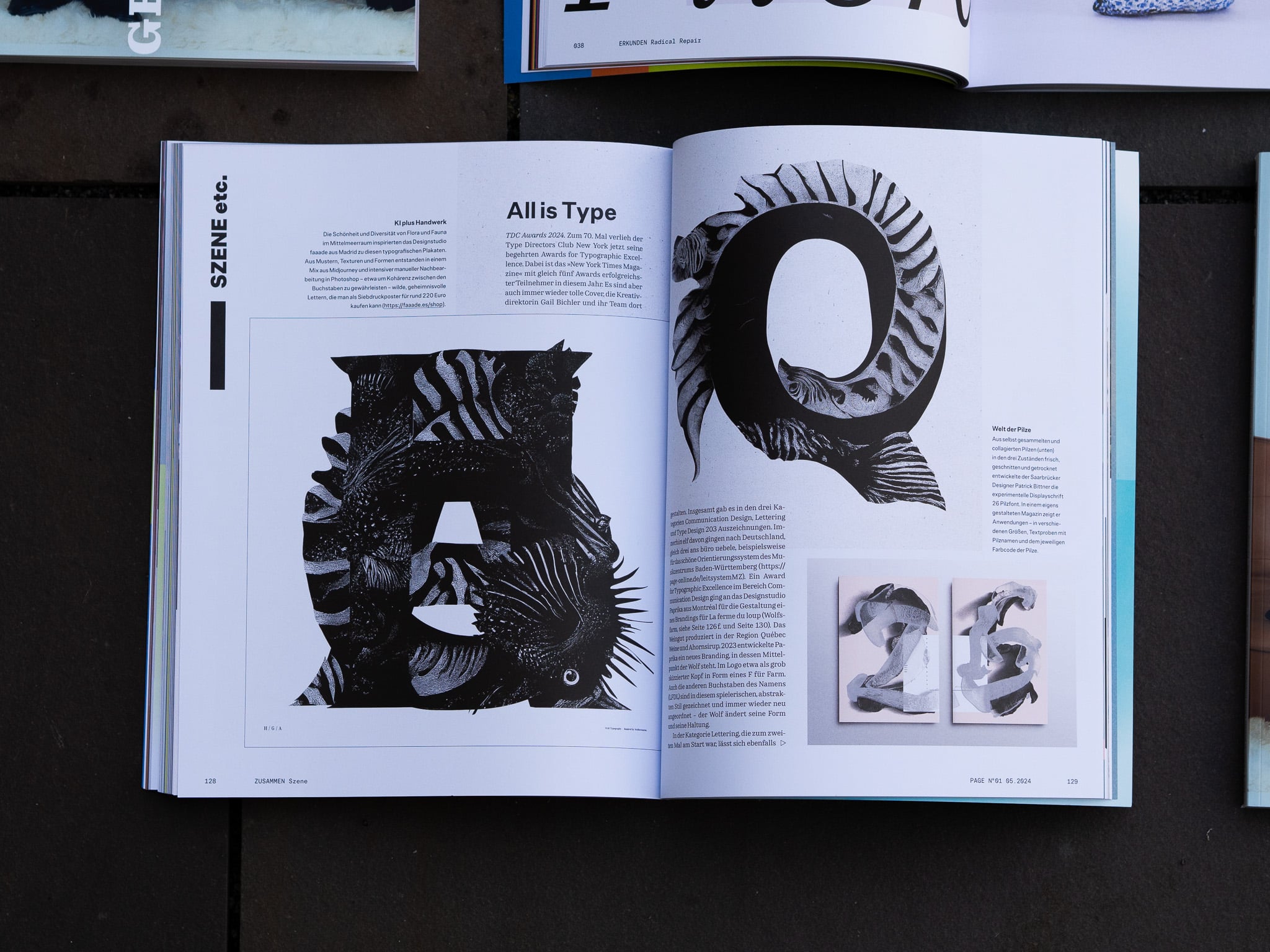 Eine Doppelseite zeigt zu Typografie geformte Tiere in schwarz-weiß neben der Headline »All is Type«