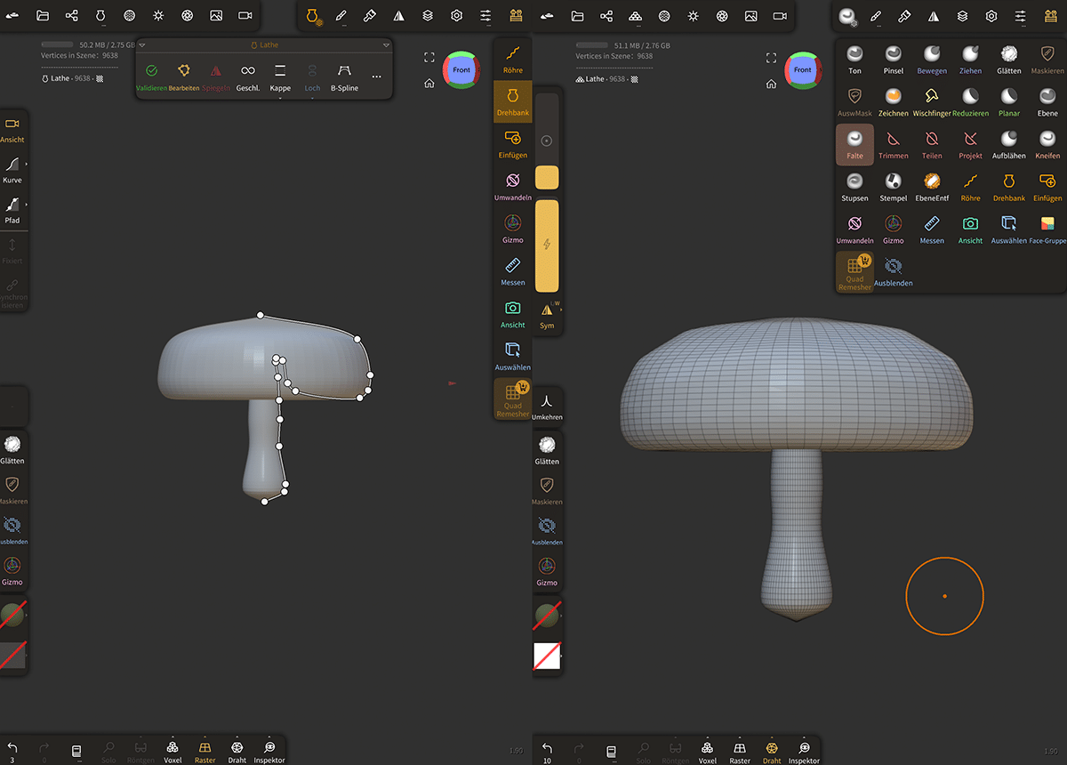 ein 3d Modell eines Pilzes, das mit dem modeling tool nomad scuplt entstand