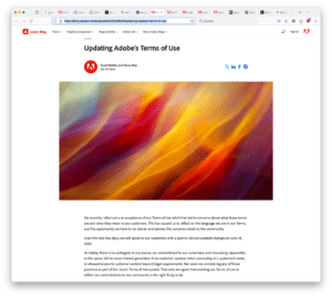 Blogpost von Adobe zu den Nutzungsbedingungen