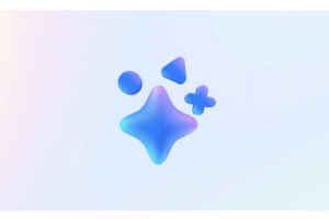 dynamisches Meta-AI-Logo, bestehend aus einem leicht 3D-haft dargestellten vierzackigen Stern, Pluszeichen, Kreis und Pfeilspitze, die Farben ein Verlauf zwischen Grün, Blau und Pink