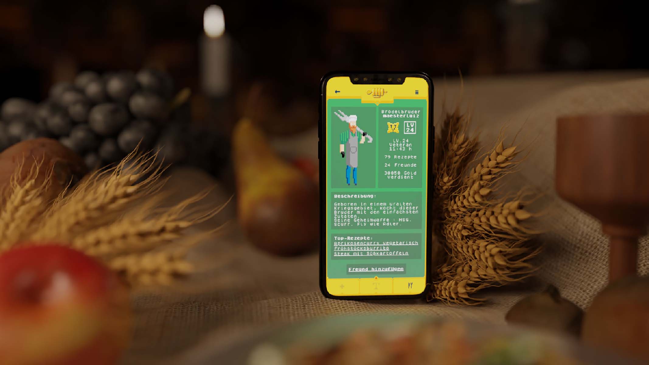 ein handy zeigt eine offene app mit grünem Hintergrund