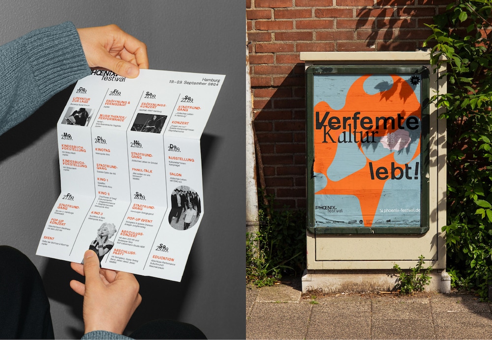 Programmflyer und Plakat für das Hamburger Kunst- und Kulturfestival PHŒNIX