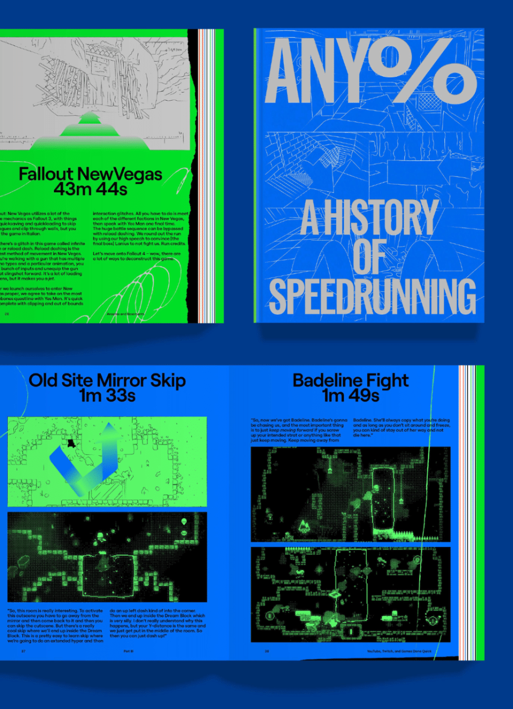 Publikation ANY %: A HISTORY OF SPEEDRUNNING, Detail Badeline Fight 1m 49s, Fallout NewVegas 43m 44s Old Site Mirror Skip, 1m 33s