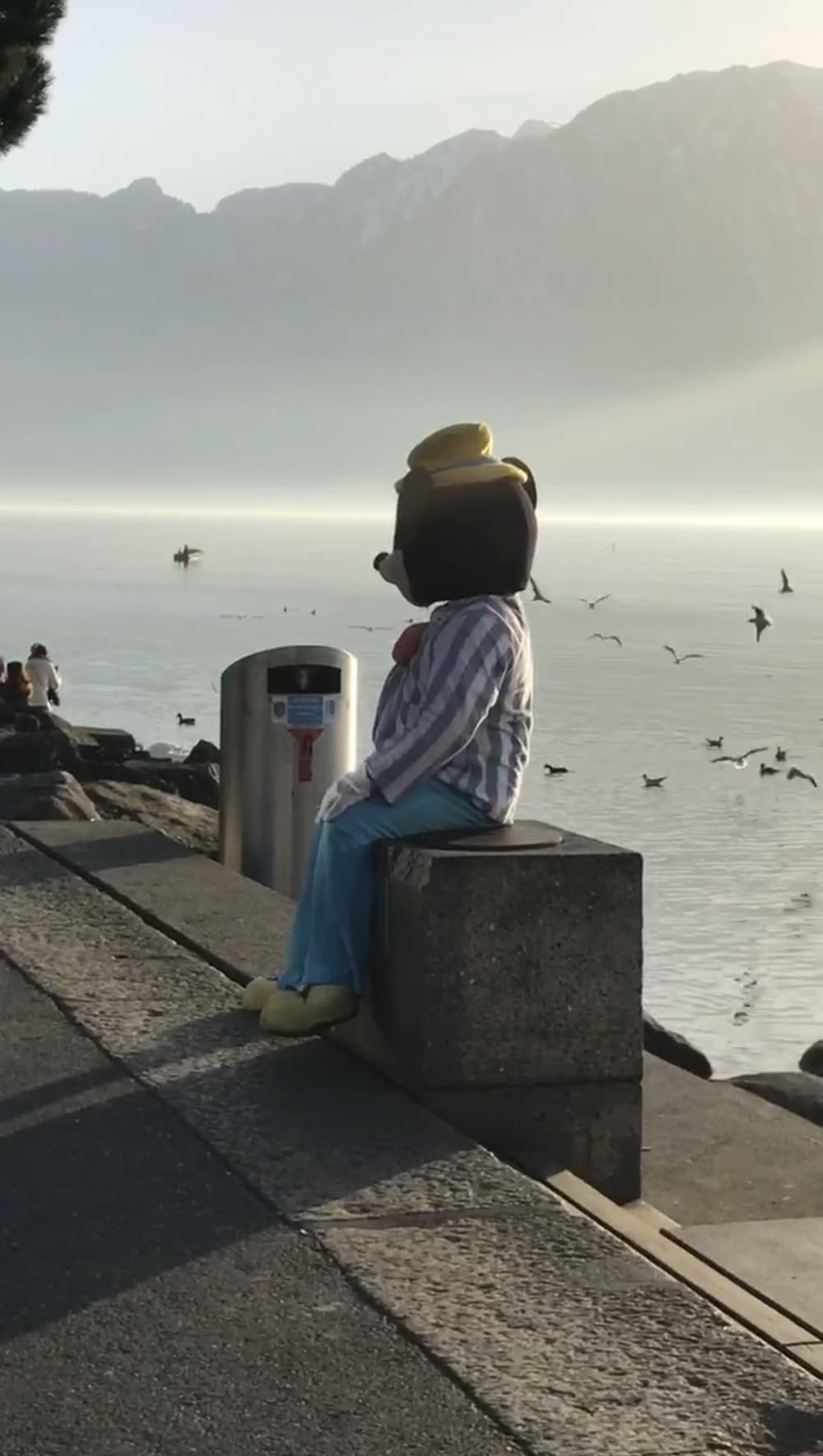 Im Düsseldorfer Kunstmuseum K21 zeigt der Schauspieler Lars Eidinger mit was für einem offenen und interessierten Blick er durchs Leben geht: Hier Mann im Mickey Mouse Kostüm am Genfer See