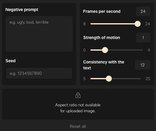 Das Pika Controlpanel mit verschiedenen Silbern für die Framerate, Bewegung und Pormptgenauigkeit