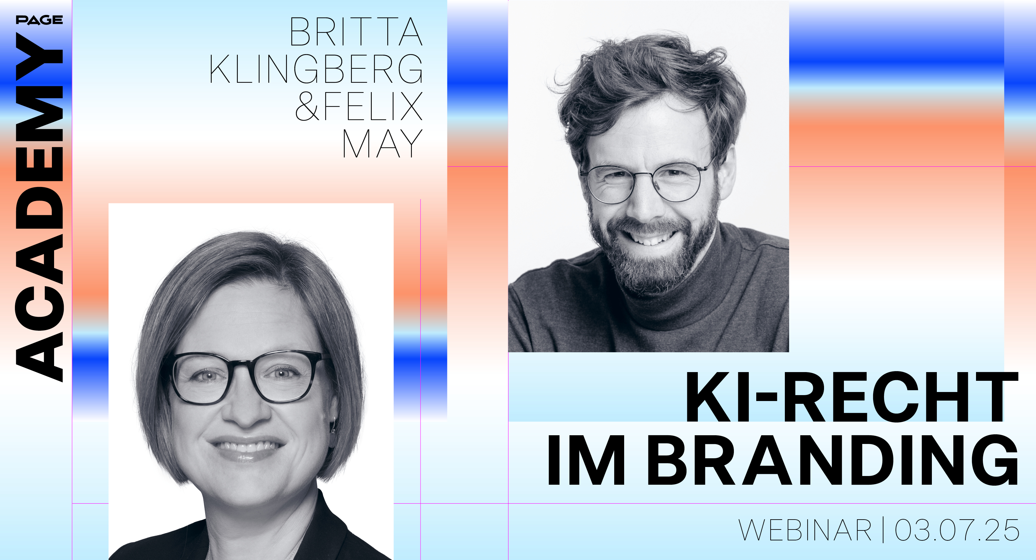 Felix May von der Peter Schmidt Group und Anwältin Britta Klingberg sind die Experten für KI in Branding & Gesetz