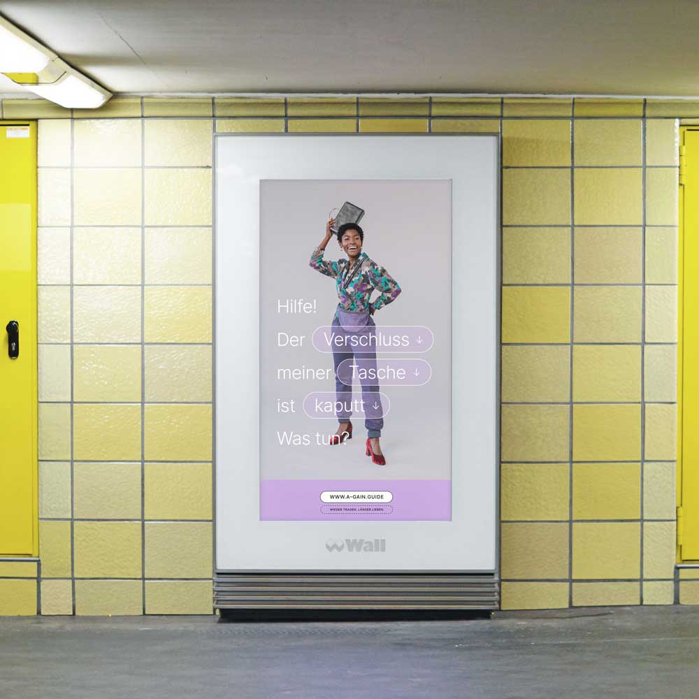 Agenturporträt NEWS, Kampagne für den »A-Gain Guide«, Plakat in einer U-Bahn-Station