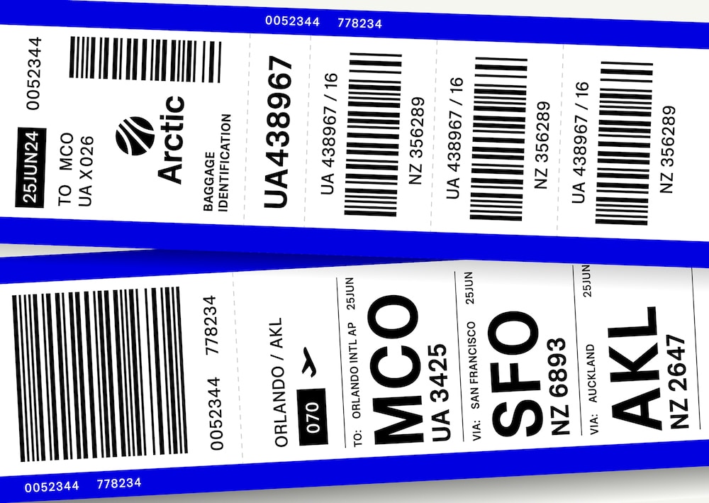 Airport Type: Kofferetiketten in der Airport geschrieben