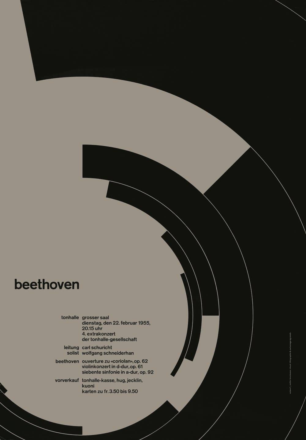 Plakat für Beethoven Konzert in braun-schwarz und mit konzentrischen Kreisen