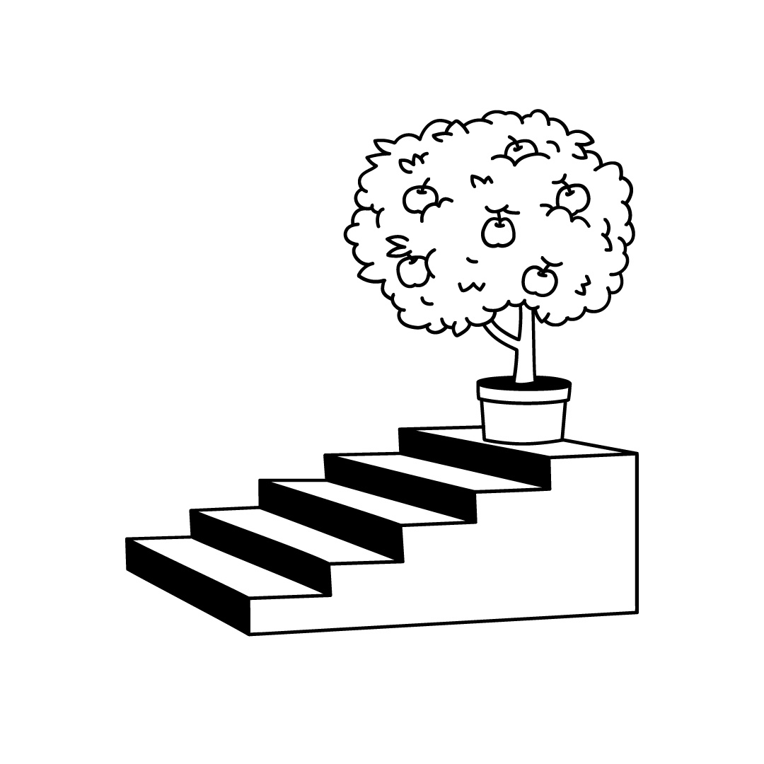 Illustration von blühendem und gewachsenem Baum, der Karriestufen hochgegangen ist