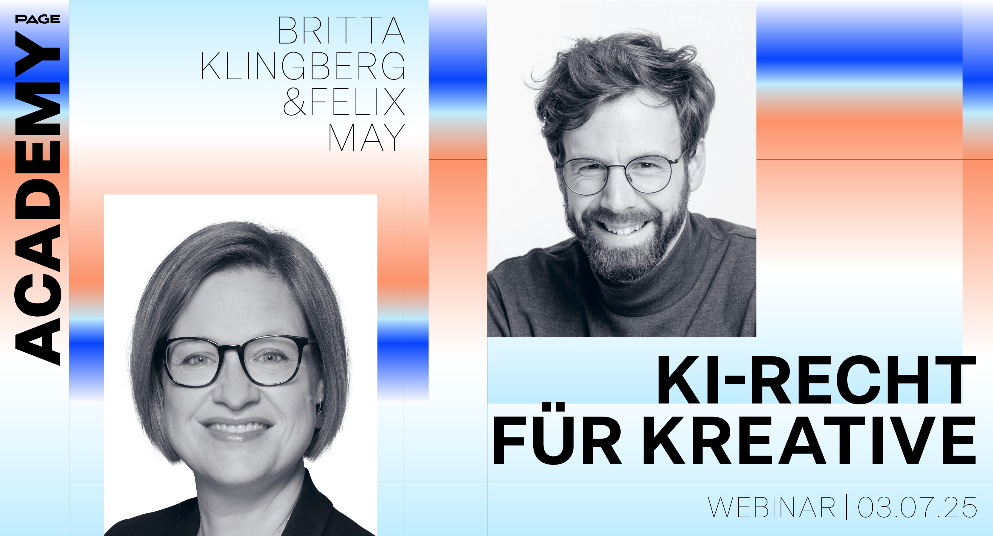 Felix May von der Peter Schmidt Group und Anwältin Britta Klingberg sind die Experten für KI in Branding & Gesetz