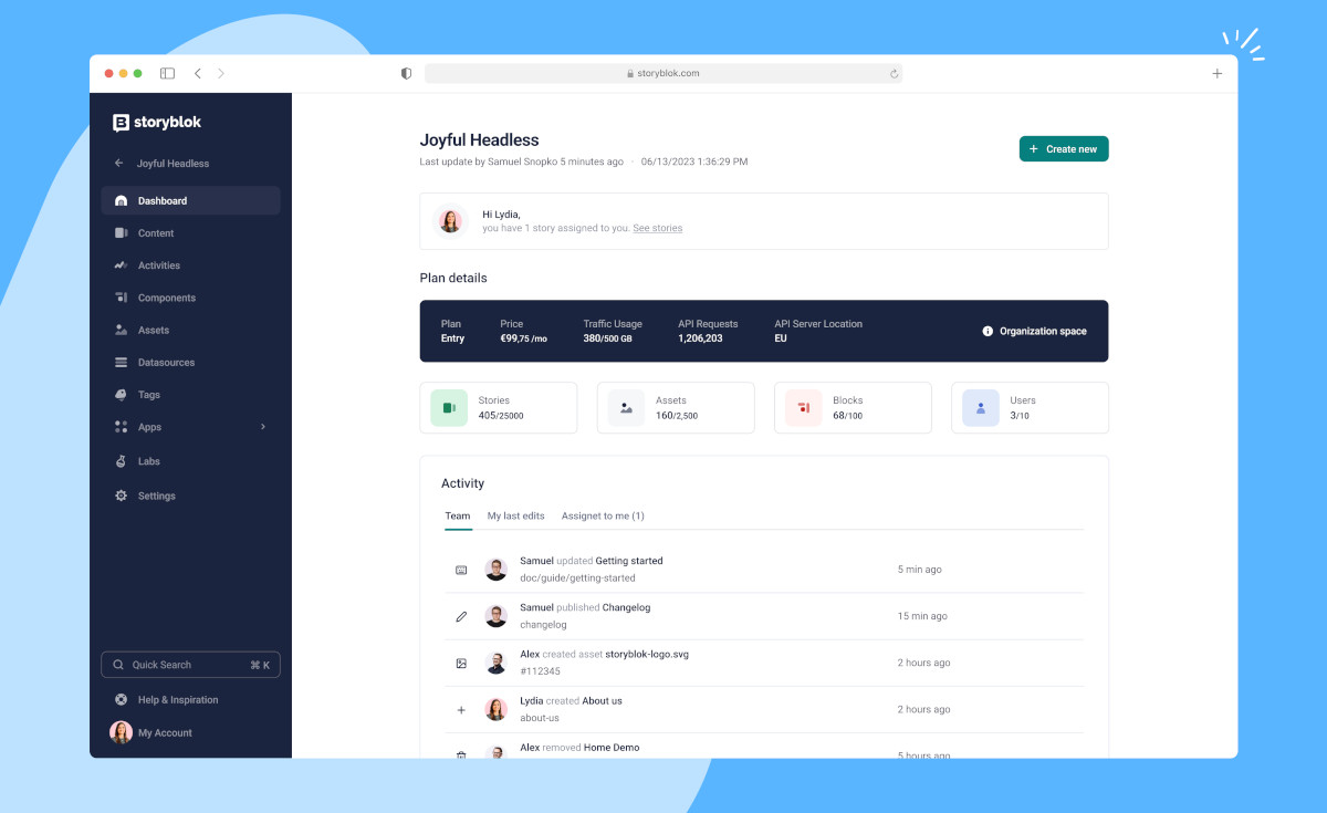 Storyblok Dashboard