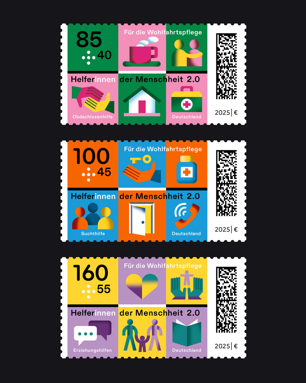 Zebu, Briefmarkenentwurf für das Bundesfinanzministerium, Thema „Helfer_innen der Menschheit 2.0 - Obdachlosenhilfe, Suchthilfe, Erziehungshilfen“, 2025