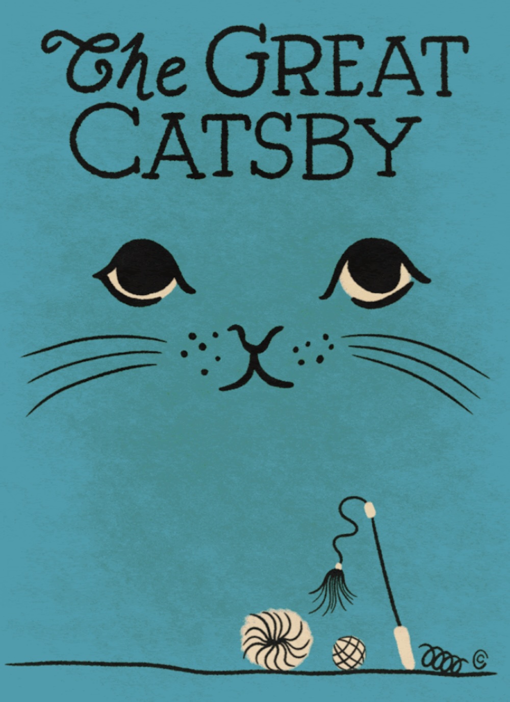 Buchcover mit gezeichnetem Katzengesicht in Blau, nur wenige Linien
