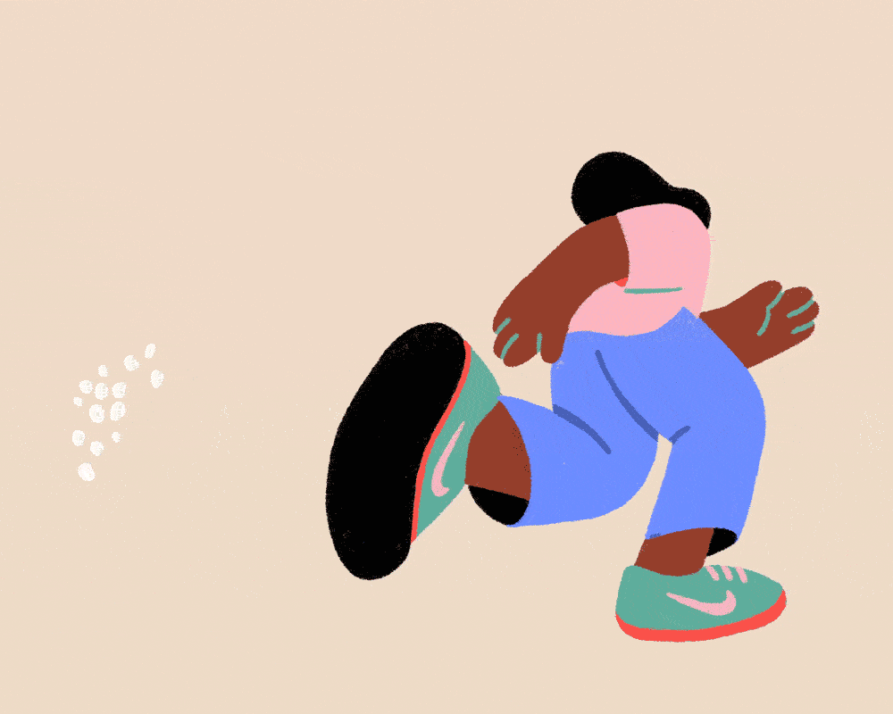 Falko Grentrup, animiertes Gif, nach links laufende Person vor beigem Hintergrund