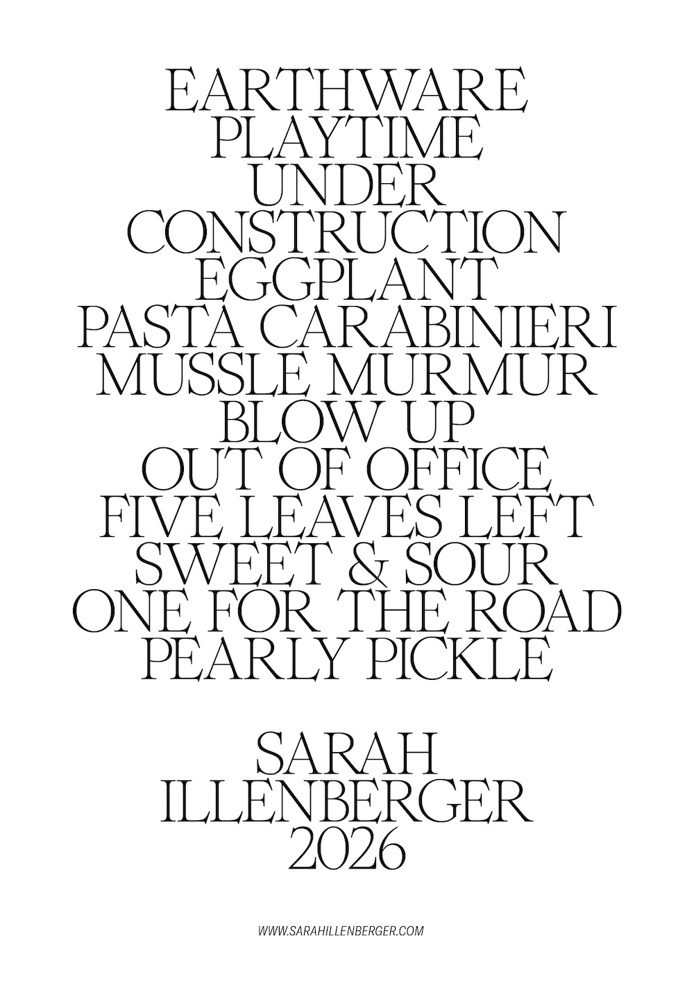 Rückseite des Kalenders von Sarah Illenberger 2026 mit Titel der Bilder im Font ROMIE geschrieben