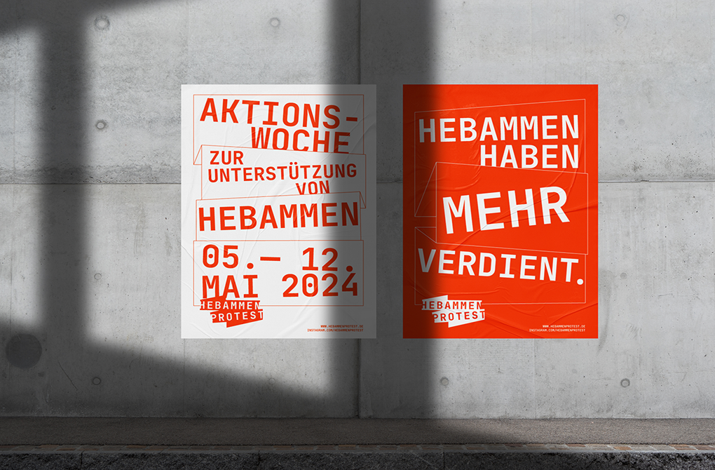 Hebammenprotest e.V. – Plakatgestaltung in Orange und Weiß