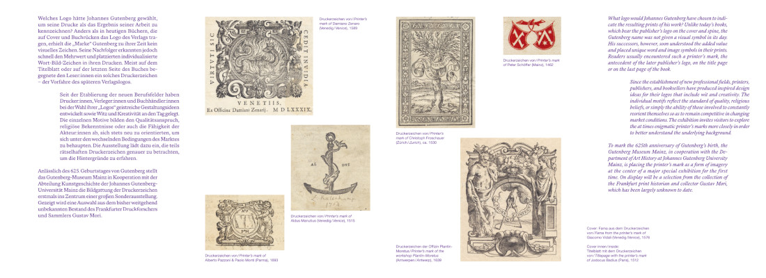 Flyer zur Ausstellung: Ich drucke, Buchcover, die Marke Gutenberg