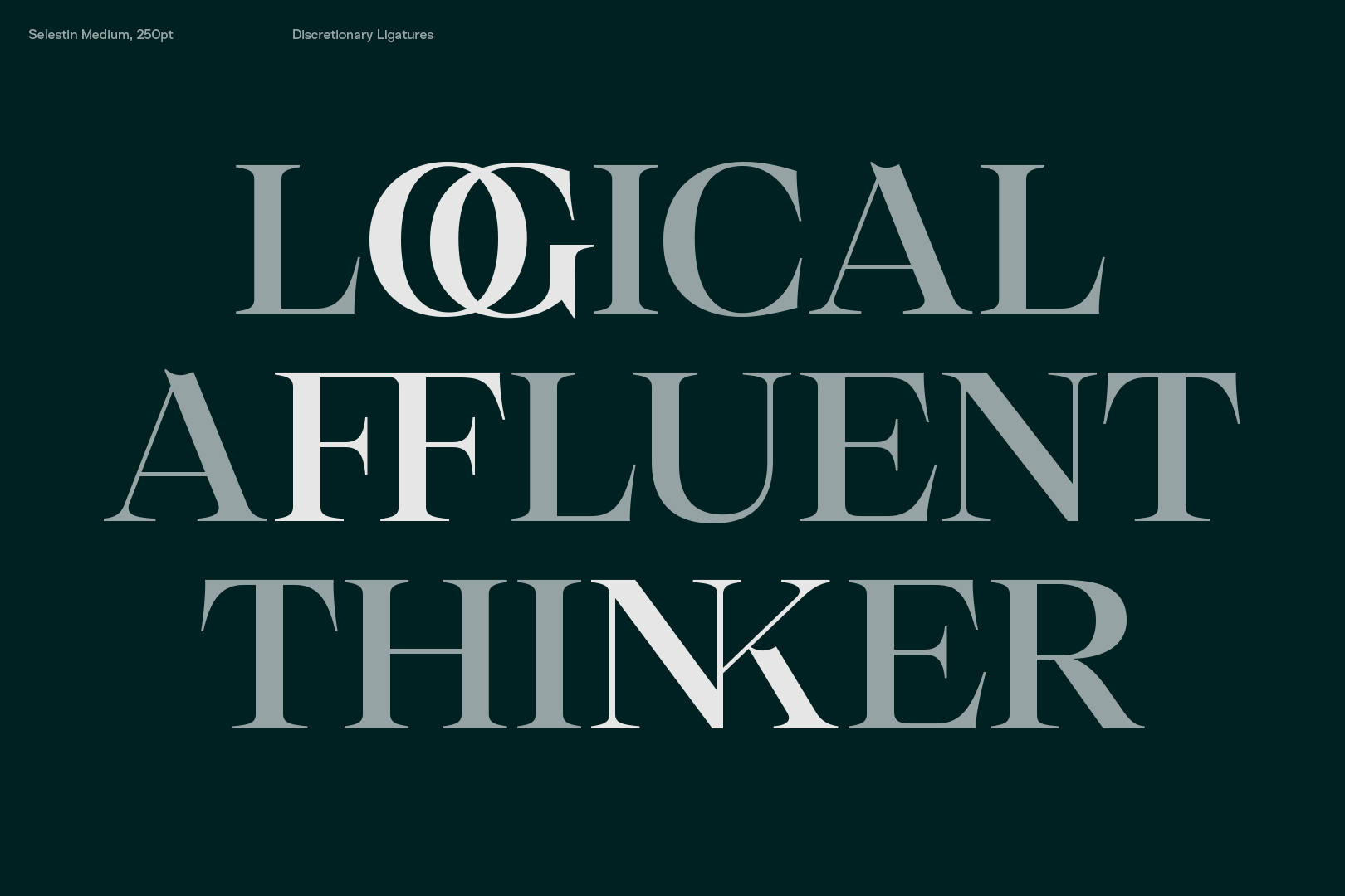 Schrift Selestin der britischen Foundry The Northern Block mit tropfenförmigen, kugeligen Serifen als Ligaturen 