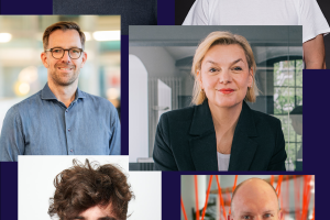 Collage aus sieben Porträtfotos von Personen unterschiedlicher Altersgruppen vor neutralen Hintergründen.