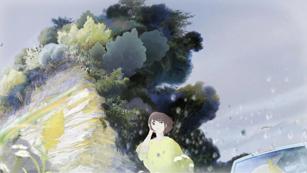 Szene aus dem Animationsfilm »A New Dawn« mit Person im Vordergrund und wogender, verschwommener Landschaft dahinter