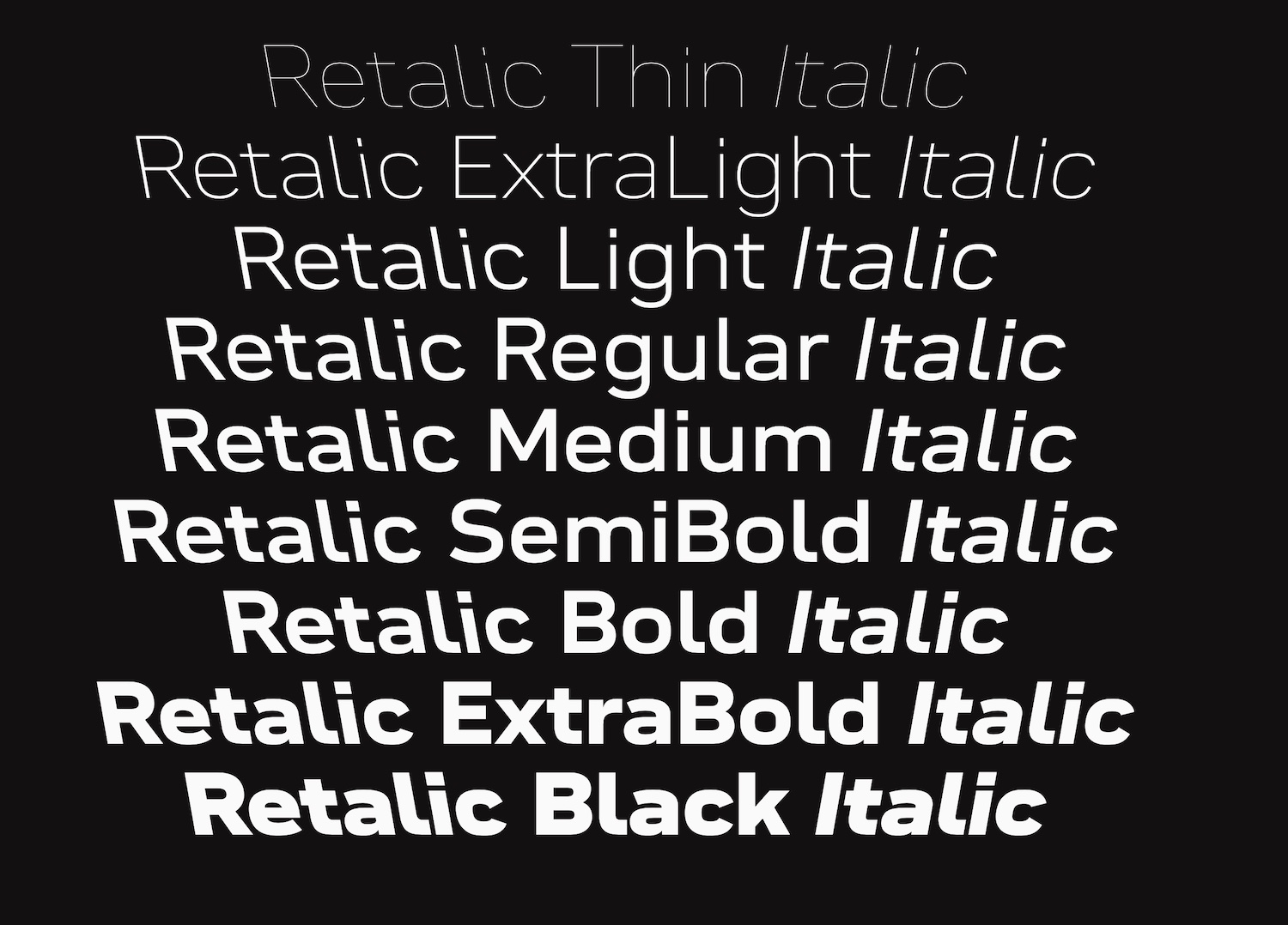 In weißer Schrift auf schwarzem Grund sieht man die neuen nach rechts und nach links geneigten Schnitte der Schrift DIN