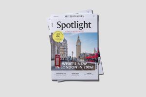Cover des neu gestalteten Spotlight Magazins vom Zeit Verlag mit Big Ben, typischem roten Doppeldeckerbus und Parlamentsgebäude