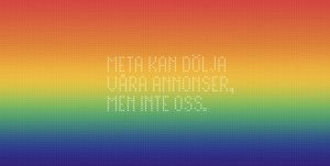 Regenbogenfarbige Fläche mit weißem Pixeltext