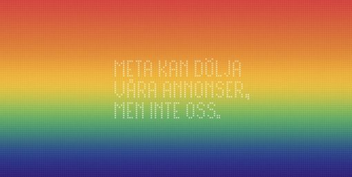 Regenbogenfarbige Fläche mit weißem Pixeltext