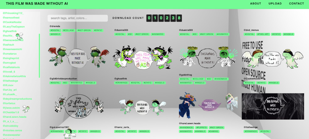 Digitalprojekt, Dieser Film wurde ohne KI gemacht, zwei grüne Engel mit Sprechblase