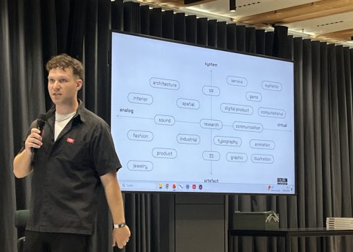 Berlin Design Week Short Bits Einführung, Person präsentiert vor einem Chart in Konferenzraum