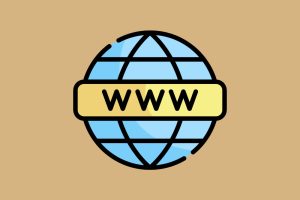 WWW Icon mit Weltkugel vor sandfarbenem Hintergrund