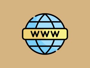 WWW Icon mit Weltkugel vor sandfarbenem Hintergrund