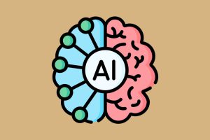 AI grafisches Icon auf sandfarbenem Hintergrund
