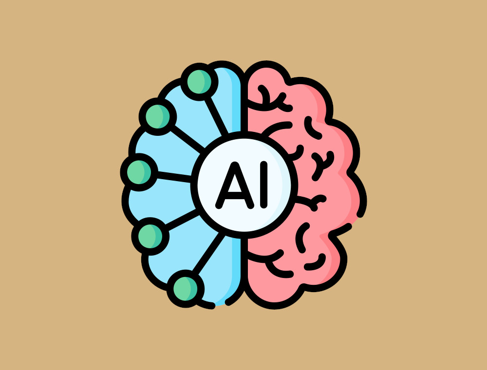 AI grafisches Icon auf sandfarbenem Hintergrund