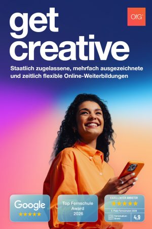 OfG get creative Visual mit einer jungen Frau, die ein Smartphone in der Hand hält